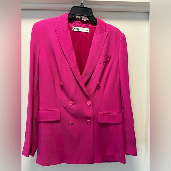 Zara Fuchsia Pink Flowy Blazer & Pajama Pant Set Size Small - Picture 8 of 12